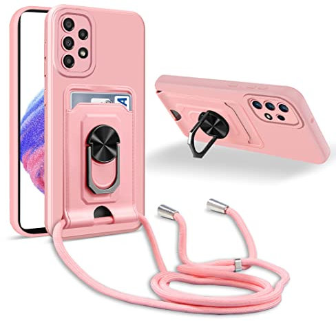 MacroHu 1x Coque avec Cordon pour Samsung Galaxy A52 4G/5G Coque Collier Telephone Portable Réglable Lanyard Case TPU Bumper Etui Housse Silicone Collier Case Antichoc Coque avec Bandoulière-Rose