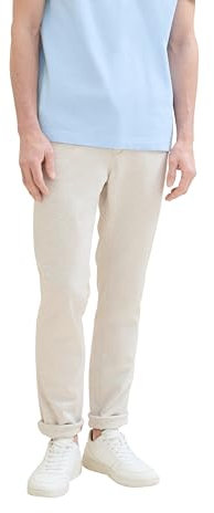 TOM TAILOR Herren Slim Fit Chino Hose aus Stretch Piqué mit Gürtel, light beige melange, 38/36