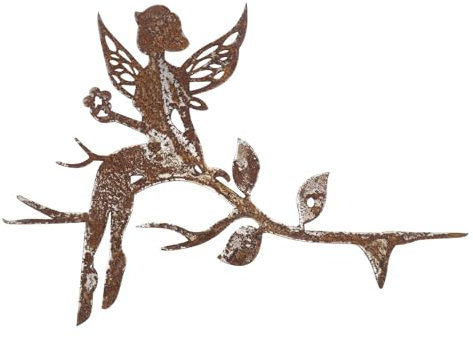 eMagTech Arbre assis - Décoration de jardin elfe - Décoration d'extérieur en métal rouille pour arbres, piliers, troncs - 20 x 15 cm