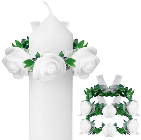 Cindeer 2 Stück Kerzenringe Kleine Künstliche Kränze Tropfenfänger für Kerzen mit 4-5 cm Durchmesser Dekokränze Dekorative Kerzenkränze für Kommunion Taufe Hochzeiten Stabkerzen Tropfschutz (Blumen)