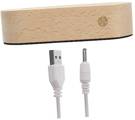 HOMSFOU Base de luz LED iluminada para arte de cristal, estante de madera, base de luz LED para luz ovalada, base de luz LED, soporte de cristal con luces, luz nocturna 3D base de madera