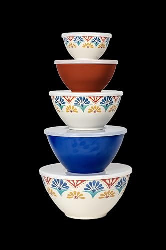 Abode Homewares Rio Medallion Set of 5 Melamine Mixing Bowls with lids