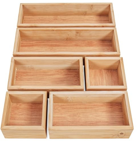 DeinKaufladen.com Lot de 6 boîtes de rangement en bois - Boîte en bambou pratique et flexible - Boîte de rangement - Boîte de rangement pour cosmétiques