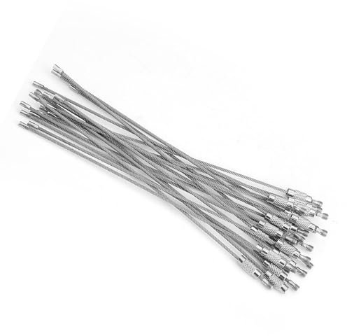Draht-Schlüsselanhänger-Kabel, 5 Cm, Stahl, 16 X 5 X 1, 20 Stück, Beutel, Edelstahl-Draht-Schlüsselanhänger, Kabel, Seil, Schlüssel mit Schraubensicherung, Silberdraht,