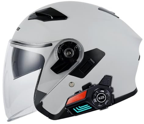 Casco Moto Jet Bluetooth Mezzo Casco con Microfono Speaker Vintage Caschi Jet e Demi-Jet Scooter ECE Omologato con Doppia Visiera Sole a Scomparsa per Donna e Uomo Adulto 3,L
