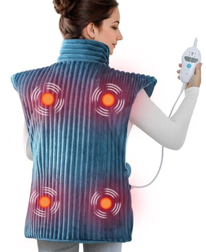 Dowin Heizkissen zur Linderung von Rückenschmerzen, tragbares elektrisches Wärmekissen mit Massagegerät, extra groß, 61 x 89 cm, für Nackenkrämpfe und Nackenkrämpfe