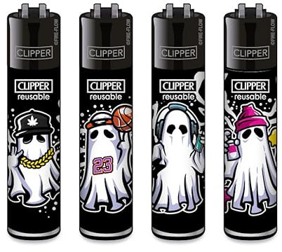 Clipper Feuerzeuge, Set mit 4 Stück, außergewöhnliche Motive (Gespenster 2)