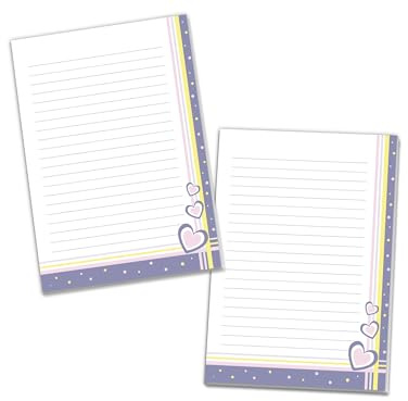 2 Briefblöcke Motiv modernes Herzmotiv Herzen gelb lila Briefpapier für Jungen Mädchen Kinder und Erwachsene Geschenk (2 Blöcke A4 mit je 25 Blätter)