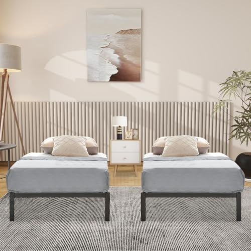 FetiNes 2er Set Bettrahmen Einzelbett 90 x 190 cm Plattformbettrahmen Metallbett, Modern Bettgestell Jugendbett mit Lattenrost Schwarz, Leichte Montage