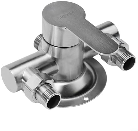 SUS 304 - Grifo de ducha expuesto de acero inoxidable con válvula de control, grifo de interruptor de agua fría y caliente, mezclador de ducha de baño montado en la pared