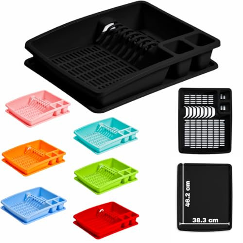 Buzztrove Premium Dish Drainer Rack with Removable Drip Tray – Multi-Color Sink Drainer, Draining Board Rack, Dish Drying Rack for Efficient Kitchen Organization