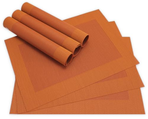Moderne Tischsets in Orange im 6er Set - Abwaschbare Platzsets als rechteckige Tischuntersetzer - Gewebtes Platzdeckchen als Tischunterlage für Esstisch Wohnzimmer Tisch-Deko