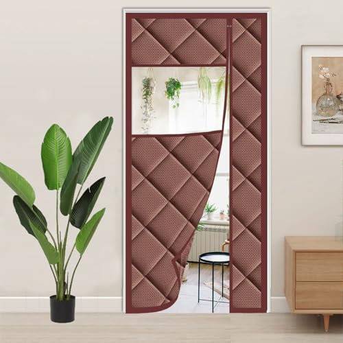 Oxford Door Thermal Insulation Magnetic Curtain, Door Sound Barrier，Thermal Insulated Cold Outdoor Windproof Magnetic Cover for Doors Windows(Brown,W130*H220)