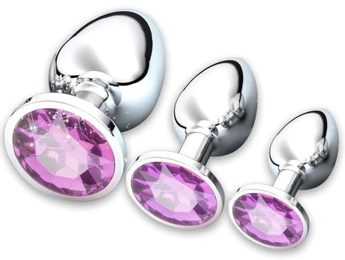 3 Pièces plug anale,Plug Anale Sextoy,Butt Plug en Métal,Butt plug pour homme femme,Plug anale debutant,Grand Moyenne Petite taille Plug,Diamant en cristal Sex toys,Sex Couple Plaisir(Violet Clair)