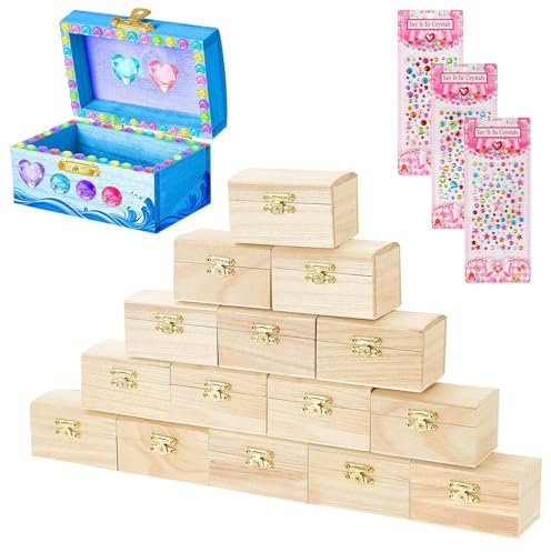 8 Stücke Mini Schatztruhe zum Bemalen, Schatzkiste Basteln Kindergeburtstag Holzkiste mit Deckel und Metallverschluss, Kleine Holzkiste DIY Holztruhe, Piraten-Schatztruhe Aufbewahrungsbox aus Holz