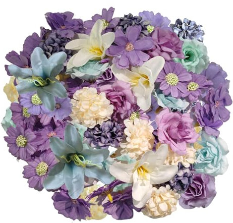 PacuM 40 Stück Mini Künstliche Blumen Kunstblumen Realistisch Künstliche Blüten Farbig SeidenblumenBlütenköpfe Deko-Blüten Kunstblumen zum Basteln für DIY Flowers Hochzeit Party Home Handwerk (Lila)