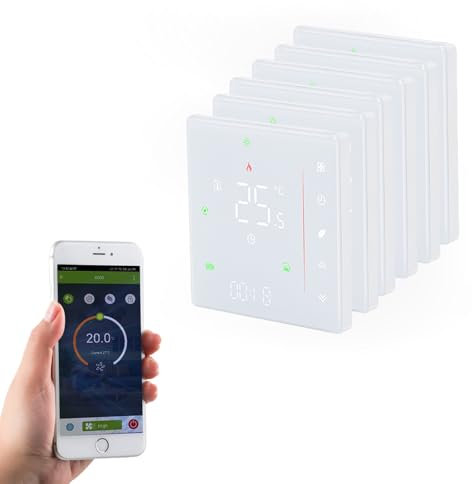 Qiumi Termostato WiFi para aire acondicionado con 4 tubos, control remoto por aplicación, funciona con Alexa Google Home, 95 ~ 240 V CA
