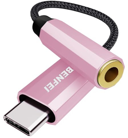 BENFEI Adaptador USB C a Audio Jack con chipset DAC, USB-C a Auriculares Hembra de 3,5 mm Compatible con iPhone 16/15 Pro Max/15 Pro/15, Samsung Galaxy S24/S23/S22/S21 Ultra, iPad Pro, Pixel 8 Rosa