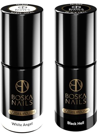 Boska Nails Set mit zwei Hybrid-Nagellacken Weißer Hybrid-Nagellack White Angel Nr. 301 Schwarzer Hybrid-Nagellack Black Hell Nr. 302 DIVINE-Kollektion Gel-Nagellacke Moderne Formel 6 ml pro Lack