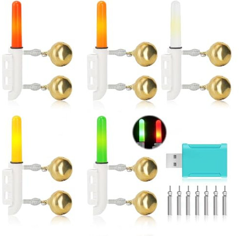 XPJBKC LED Knicklicht Angeln, 5 Stück LED Bissanzeiger Angeln, Wasserdicht Swinger Angeln mit Schnalle, Nachtfischen Swinger Bissanzeiger mit 1 Ladegerät und 7 Akku, (5 Colour)