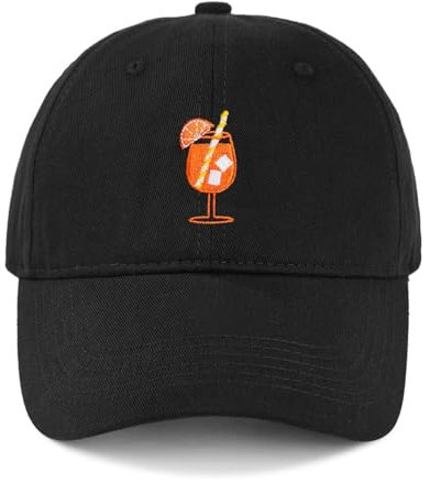 Aperol Spritz Hut, Aperol Geschenk für Herren und Damen, Vintage Unisex Baseball Caps, Mützen mit Cocktailglas-Muster, Atmungsaktive Kappe für Outdoor Wander (DE/NL/SE/PL, Numerisch, 56, 60, Schwarz)