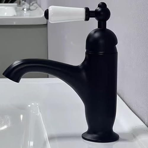 Vintage Waschbecken gold Wasserhahn Waschbecken Keramikgriff Handwaschbecken Warm- und Kaltwasserarmatur, schwarz