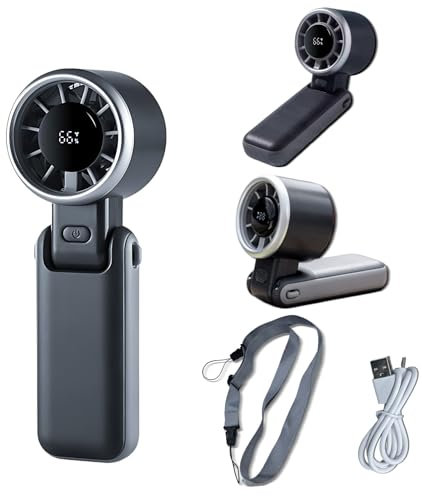 Ventilateur à main portable, 3600 mAh, mini ventilateur rechargeable USB avec écran LED et 5 vitesses, ventilateurs portables pliables de bureau pour la maison, le bureau, les voyages, le camping