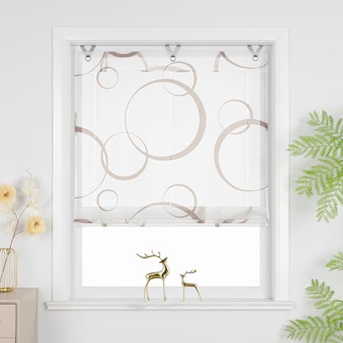 Joyswahl Raffrollo ohne Bohren Lichtdurchlässig Raffgardinen Braun 130x80 | Ohne Bohren, Mit Ösen, Wohnzimmer Fenster Vorhänge, Ösenrollo für Fenster, Hakenaufhängung, 1 Stück, Rollo Voile, Modern
