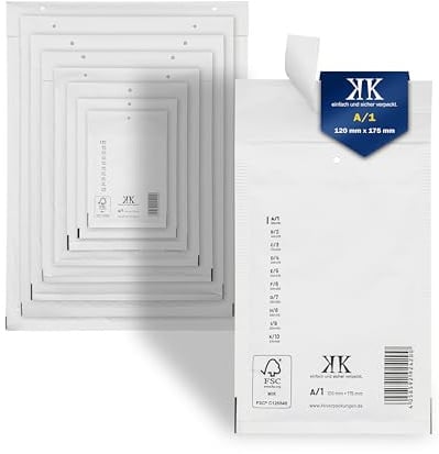 KK Verpackungen 600x Luftpolster-Versandtaschen A1 A/1 120 x 175 mm (Außenmaß) in Weiß | Luftpolsterumschläge Luftpolstertaschen selbstklebend für DIN A6+