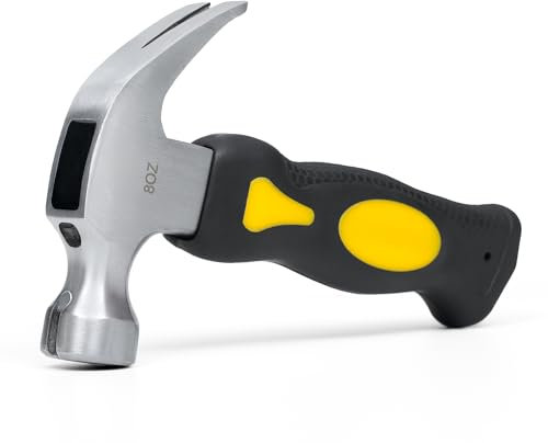 ZAVIA 8oz Stubby Claw Hammer with Magnetic Head for Holding Nails | Rubber Coated Handle | Claw Ends Removing Nails & Staples (8 Oz Stuby Claw Hammer)