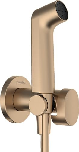 hansgrohe Bidette Handbrause S mit 1 wassersparenden Strahlart (EcoSmart), inkl. Absperrventil, Brausehalter und Brauseschlauch 1,25 m, für Warmwasser, Brushed Bronze, 29232140