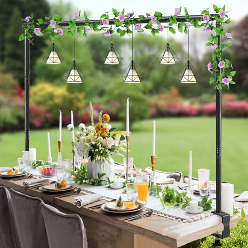 WellSign Tischstangenständer mit Klemmen, verstellbar, 78,7 cm - 279,4 cm Länge, 78,7 cm - 162,6 cm Höhe, Tischballonbogenständer für Hochzeit, Valentinstag, Verlobung, Party, schwarzer