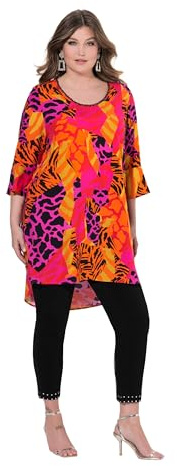 MIAMODA Damen große Größen Übergrößen Plus Size Tunika, A-Linie, Alloverdruck, 3/4-Ärmel Mandarine 54 837100650-54
