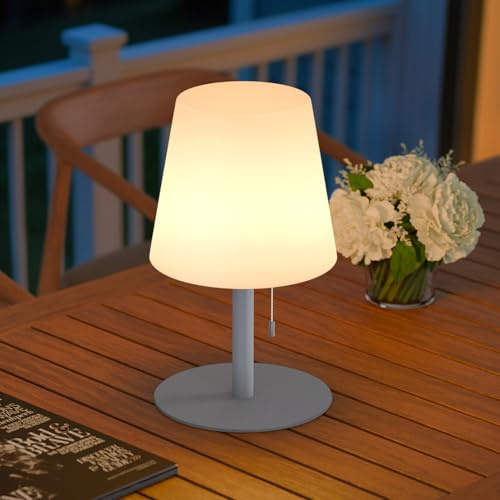 MALUX LED Akku Tischlampe Kabellos Warmweiß Dimmbar 8 Farben Farbwechsel Outdoor Tischlampe Wasserdicht IP44 Ideales led tischlampe Dekor für Haus Garten Hotel Balkon Esstisch (Kaltgrau)