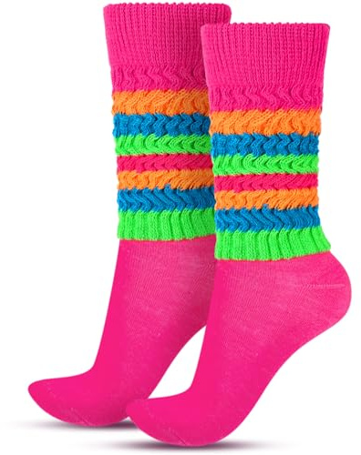 Geyoga Chaussettes souples fluo pour femme des années 80 et 90, jambières extra longues et souples pour fête