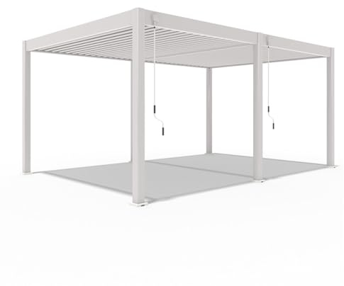 Weide Deluxe Pavillon 3,6x5,3 m stabil aus Aluminium - Pergola freistehend mit Lamellendach - Garten Sonnenschutz - Wetterbeständig wasserdicht Winterfest - Gartenpavillon in Ivory Sand