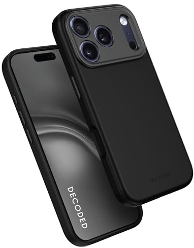 DECODED Silicone Case for iPhone 17 Pro, Premium Soft-Touch, Antibacterial Coating, MagSafe Compatible, Drop Protection, Scratch Resistant, Metal Buttons, Black
