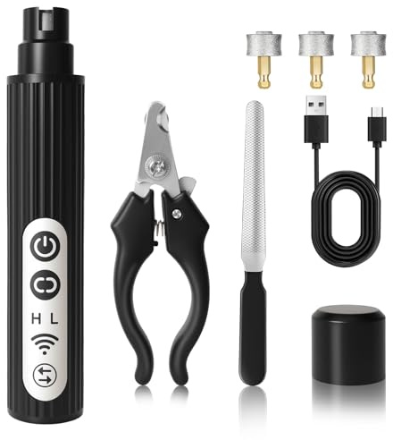 HOSSOM Lime à Ongles Chien Electrique Silencieux, Lime à Ongles pour Chien | avec 6 Lumières LED Sécurité Coupe Griffe Chien Chat avec Capuchon Anti-poussière