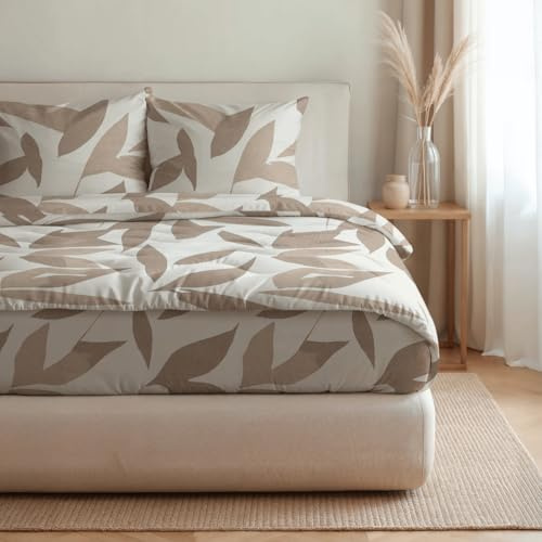 Zelesta Royalbed Baumwolle All-Season Bettdecke 240x200 – Bettdecke & Bezug in einem | Waschbar & Trocknergeeignet | Atmungsaktive Baumwolle, 300 g/m² Füllung (Beige Autumn, 240x200 cm)