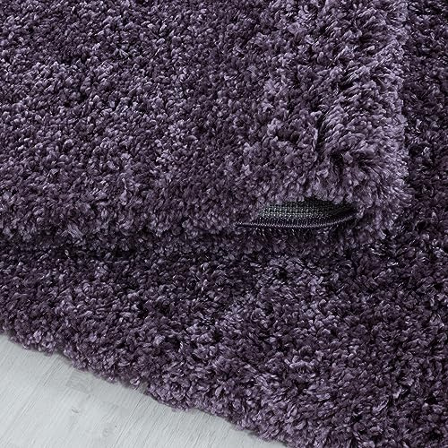 KADIMA DESIGN Shaggy Teppich Unifarben Elegant Kuschelig Weich Waschbar Strapazierfähig Langlebig 30mm Flor Rund VIOLETT 120x120 cm Wohnzimmer Esszimmer Fußbodenheizung geeignet | Spree