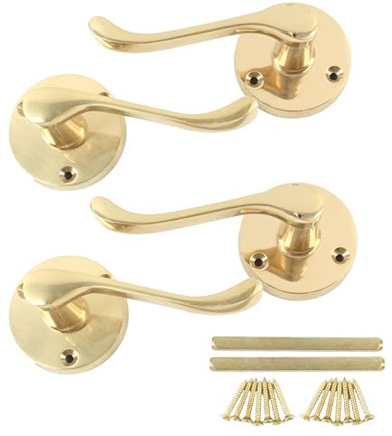 White Hinge Limited 2 Pairs of Round 55mm Victorian Polished Brass Scroll Latch Handles Internal Door Lever
