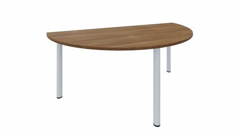 Geramöbel Konferenztisch Rundfuß, Halbkreisform, Feste Höhe, 1800x800x720, Nussbaum/Silber