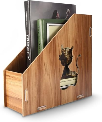 ITODA Office Desktop Magazine File Holder Wooden DIY File Rack Organiser Vertical Hollow Document File Divider Sorter Book Collector Folder Filling Desk Tidy Stationery Storage for Home Office School