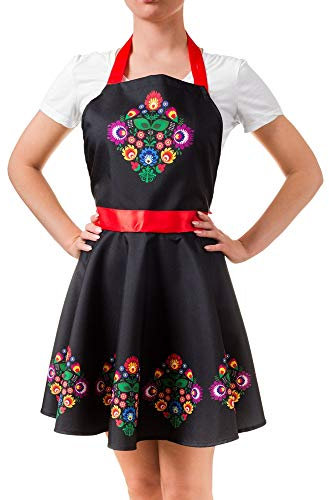 Froster Nitly Folk - Schürze Kleid mit Blumen, Retro Kochschürze Damen, Küchenschürze, Geschenk für Frauen