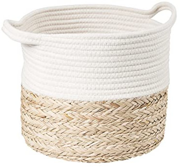 BUTLERS Aufbewahrungskorb Seegras Baumwolle Ø29 x 26cm -Cotton Braid- Korb mit Henkeln geflochten | Aufbewahrung Badezimmer, Deko Küche & Wohnzimmer, Blumentopf, Organisation, Behälter