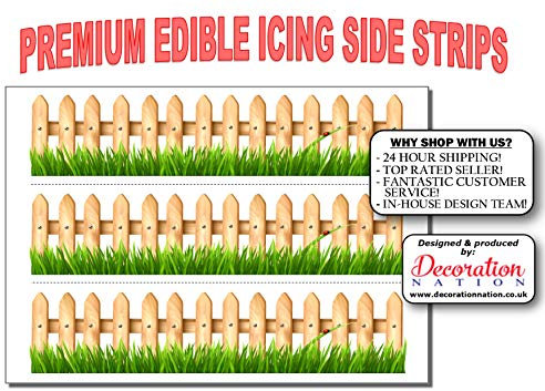Wooden Fence with Grass Edible Icing Cake Side Strips Decorations Birthday