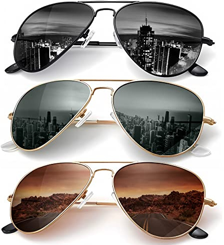 KALIYADI Classic Aviator Sunglasses for Men Women Driving Sun glasses Polarized Lens UV Blocking (3 Pack) 58mm
