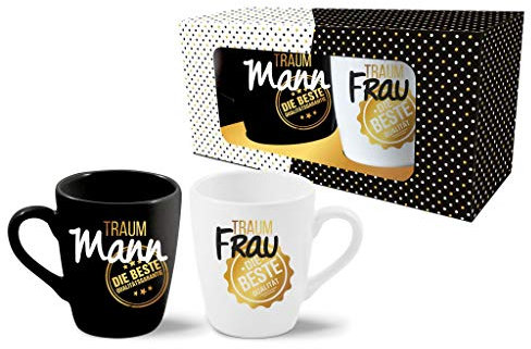 Tassen Geschenk Set für Paare zum Hochzeitstag, Valentinstag, Weihnachten, Jahrestag, Hochzeit, Geburtstag -Traummann und Traumfrau- eine romantische Geschenkidee, Becher 300 ml