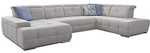 Cavadore Wohnlandschaft Mistrel mit verstellbaren Kopfteilen / U-Form Sofa mit leichter Fleckentfernung dank Soft Clean / Geeignet für Haushalte mit Kindern, Haustieren /343 x 77 x 228 / weiß