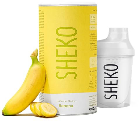 SHEKO Balance Shake Banane + Shaker - 21 Cremige Mahlzeitenersatz Shakes zum Abnehmen - Proteinreich, Glutenfrei & Natürlicher Geschmack - Abnehmen Shake